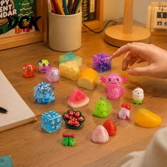 Holiday Countdown Surprise Gifts Squeeze Toys Advent Calendar, Soft Bun Sensory Fidget Toys, Christmas Stocking Stress Relieving for Office