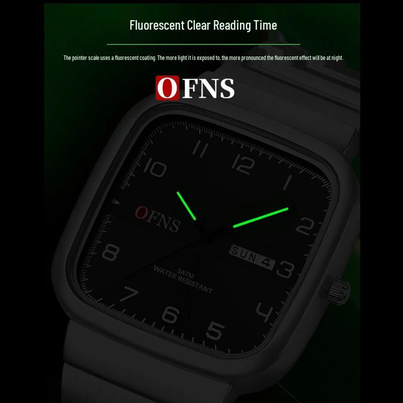 Oufanni Men's Dual Calendar Luminous Sports Watch - Fashionable Quartz Square Watch for Students