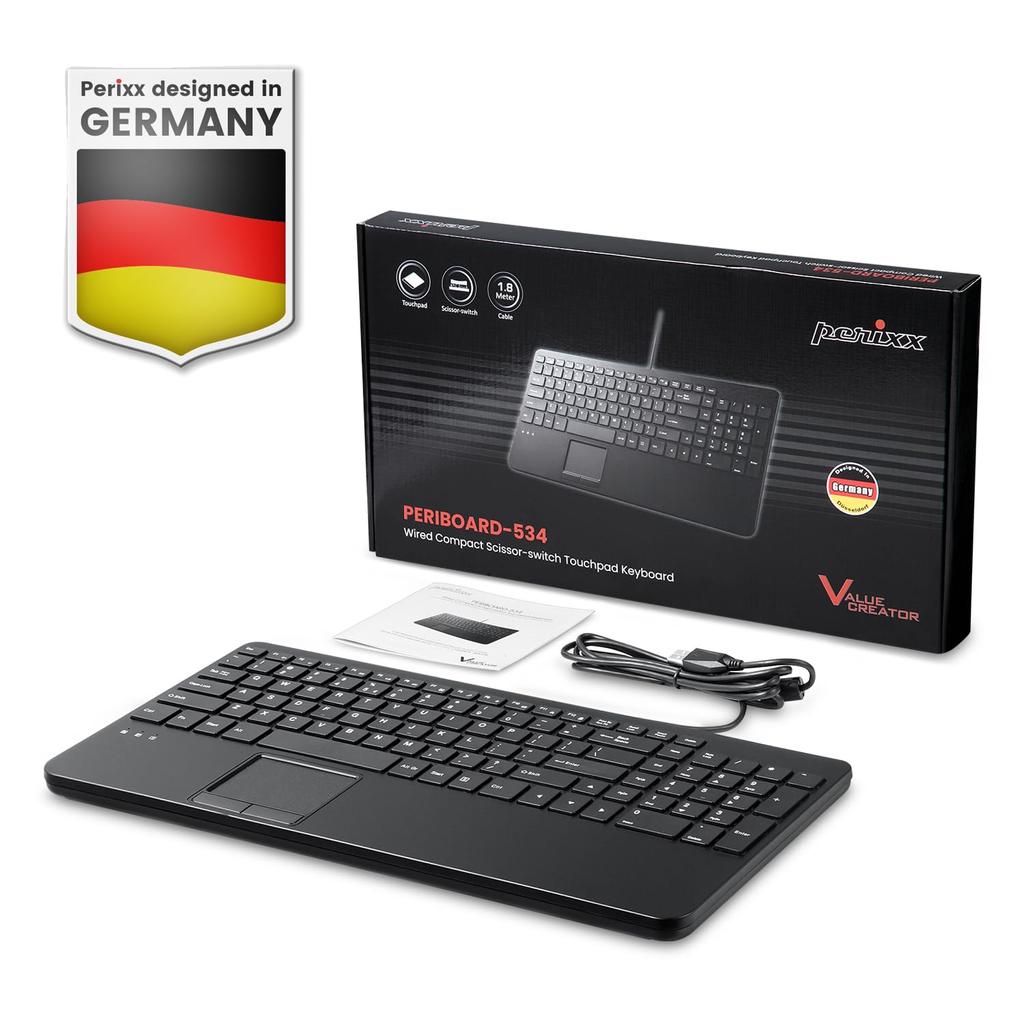 Perixx PERIBOARD-534US Compact Wired Keyboard with Touchpad and Pantograph Keys