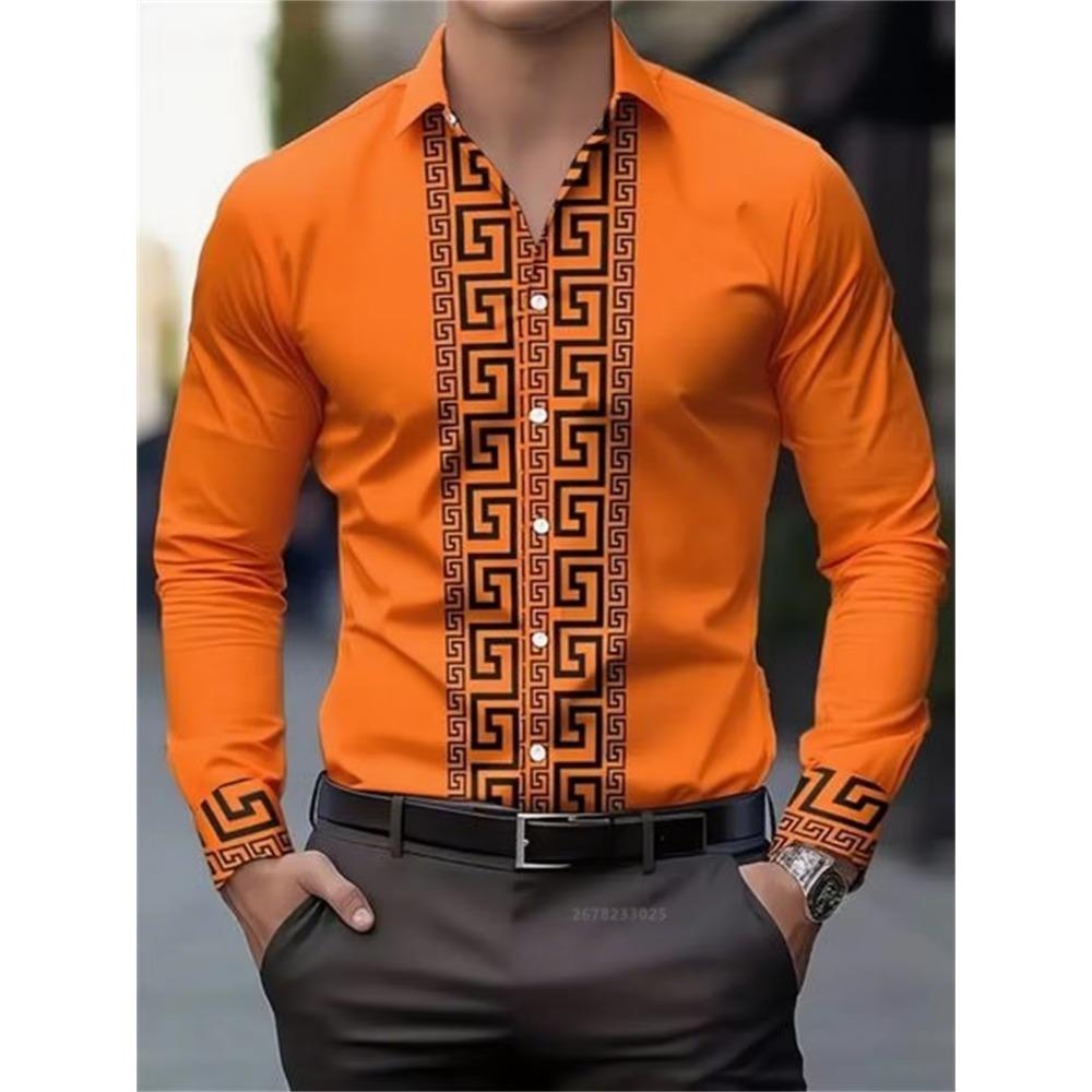 Men's Long-Sleeved Shirt with Pattern Design, Fashionable Lapel Button-Down Top, Versatile, Casual and Comfortable Men's Top