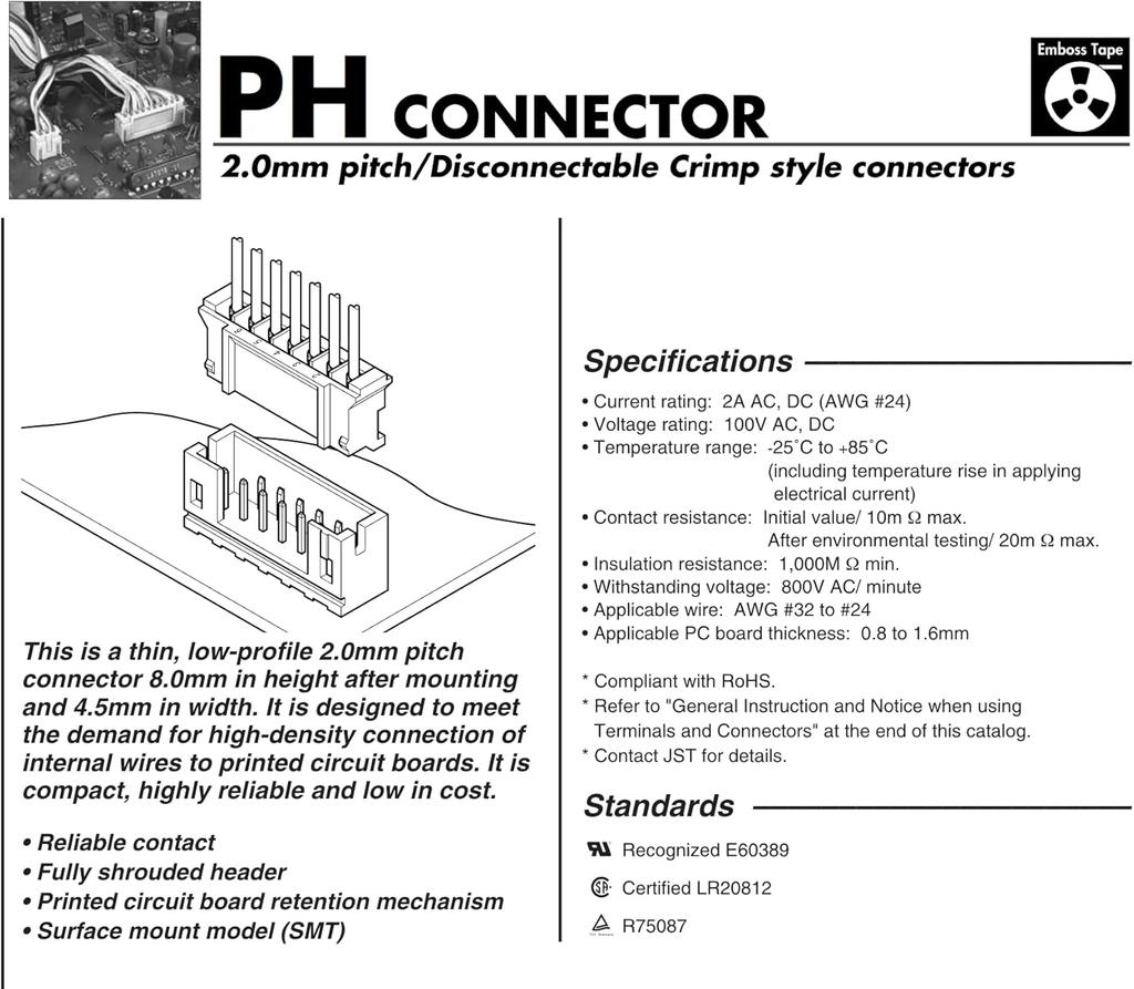 Set of 5 Pairs Micro JST PH 2.0 4 Pin Connectors with 10 cm Cable – 2 mm pitch Male/Female Connectors – Ideal for Lipo Batteries
