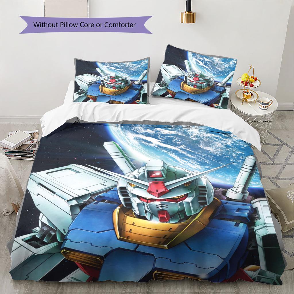 Cool Gundam Pattern Bedding Set 3Pcs Printed Duvet Cover Set Boys Bedroom Bed Set No Sheet No Comforter Core