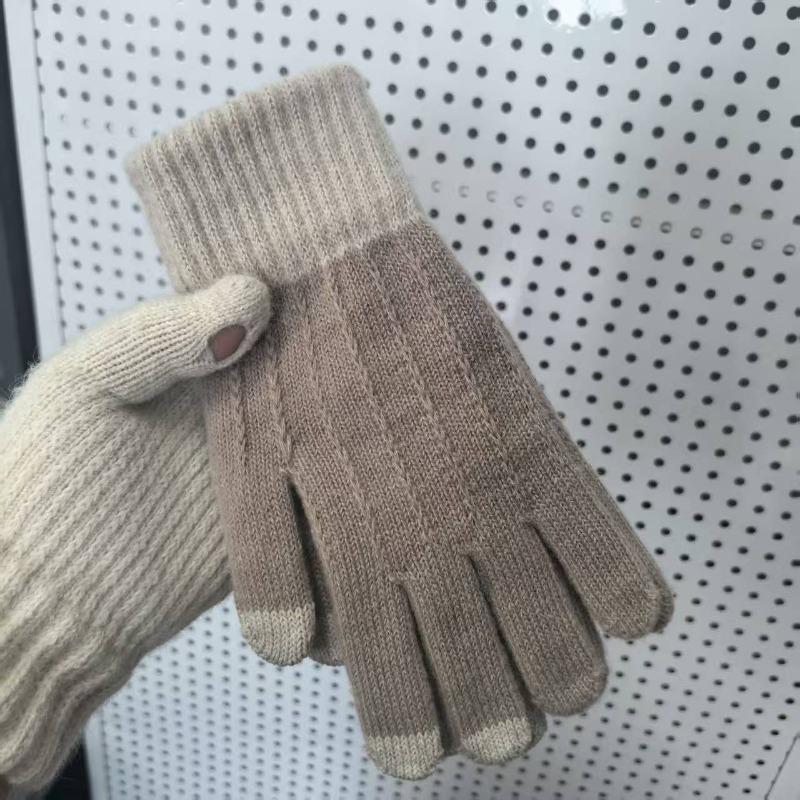 Winter thermal gloves knitted thermal wool jacquard leather standard imitation cashmere gloves jacquard game gloves