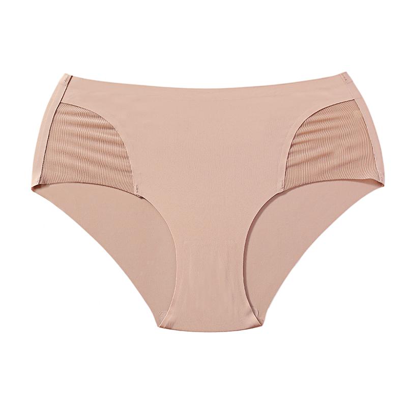CINOON Women's Sexy Mid-rise Briefs Ice Silk Mesh Spliced Underpant Solid Color Seamless Breathable Underwear