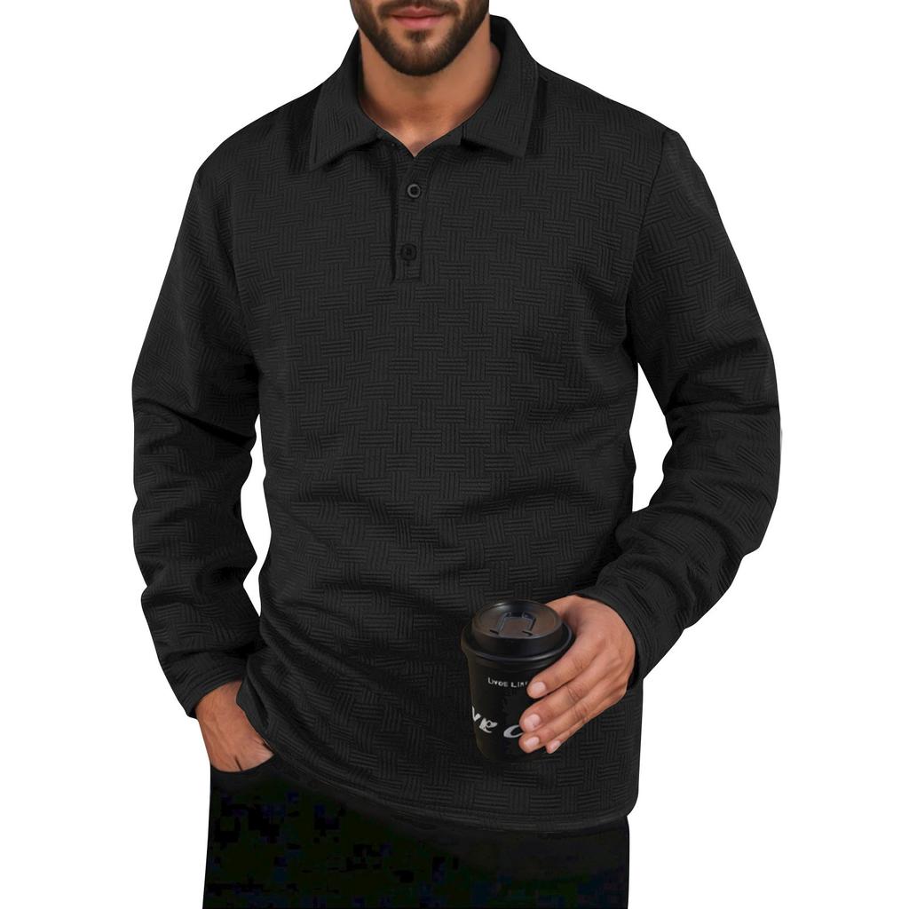 Men's Solid Color Sports Button Lapel Long Sleeve Tops Men's Casual Fashion Long Sleeve Tops