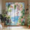 Tropical Beach Shower Curtain - Vibrant Floral & Ocean Scene, Polyester, Washable & Durable, Tropical Bathroom Decor