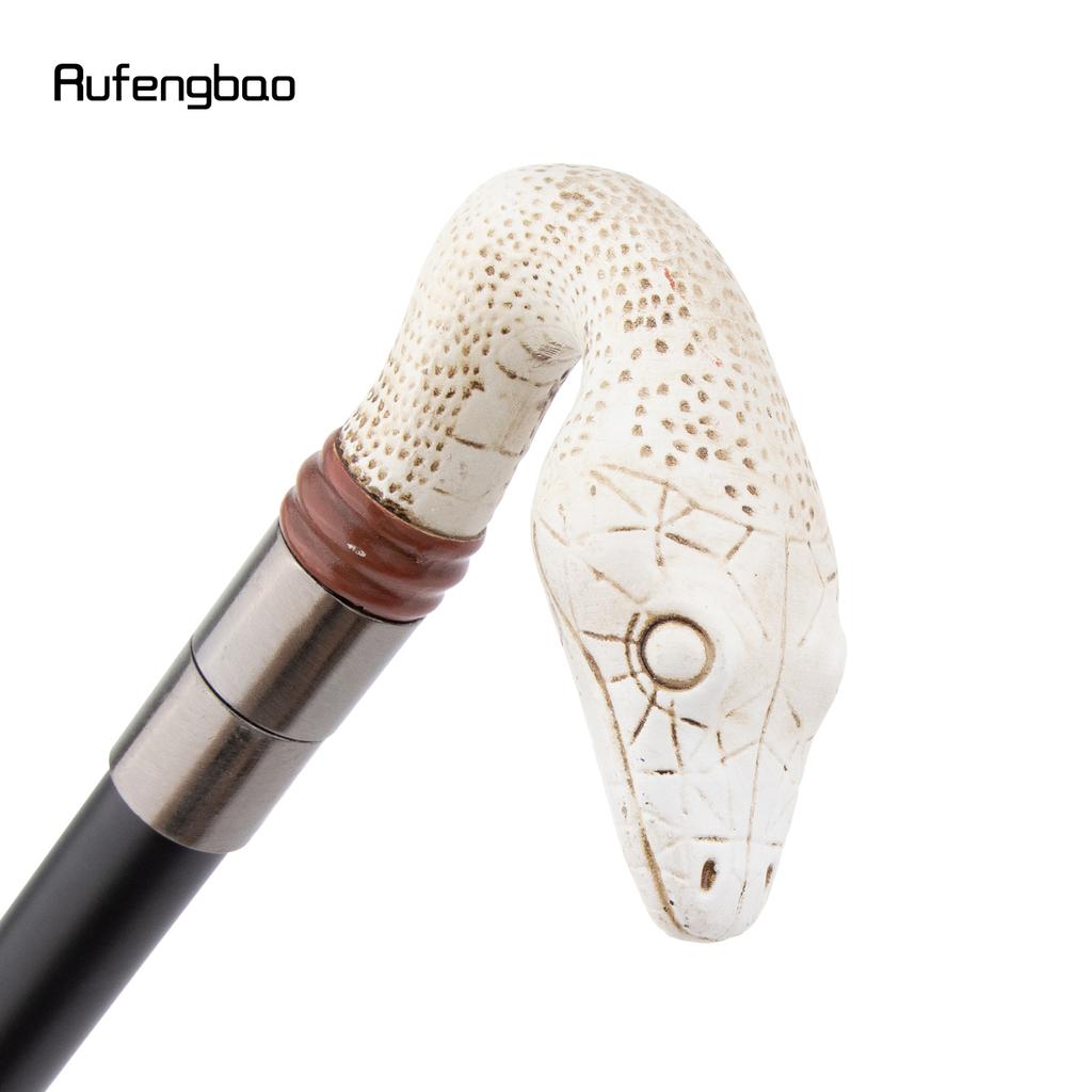 White Resin Snake Cobra Python Head Walking Cane Fashion Decorative Steel Stick Gentleman Elegant Cosplay Cane Knob Crosier 93cm