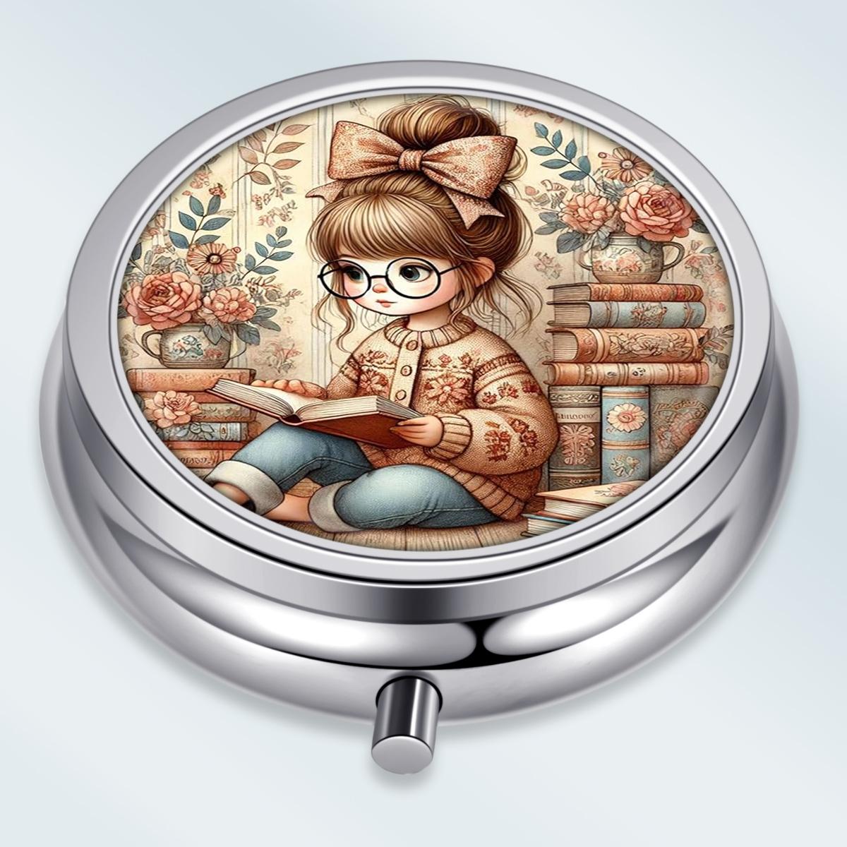 

Portable Pill Box with 3 Compartments, Mini Metal Medicine Organizer Case, Cute Printed Pill Container for Vitamins, Pills, Jewelry, Travel, Daily Use