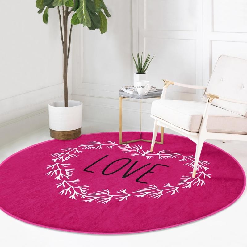 

День святого Валентина Тематический специальный дизайн Цифровая печать Современный розовый круглый ковер для спальни с моющимся нескользящим основанием