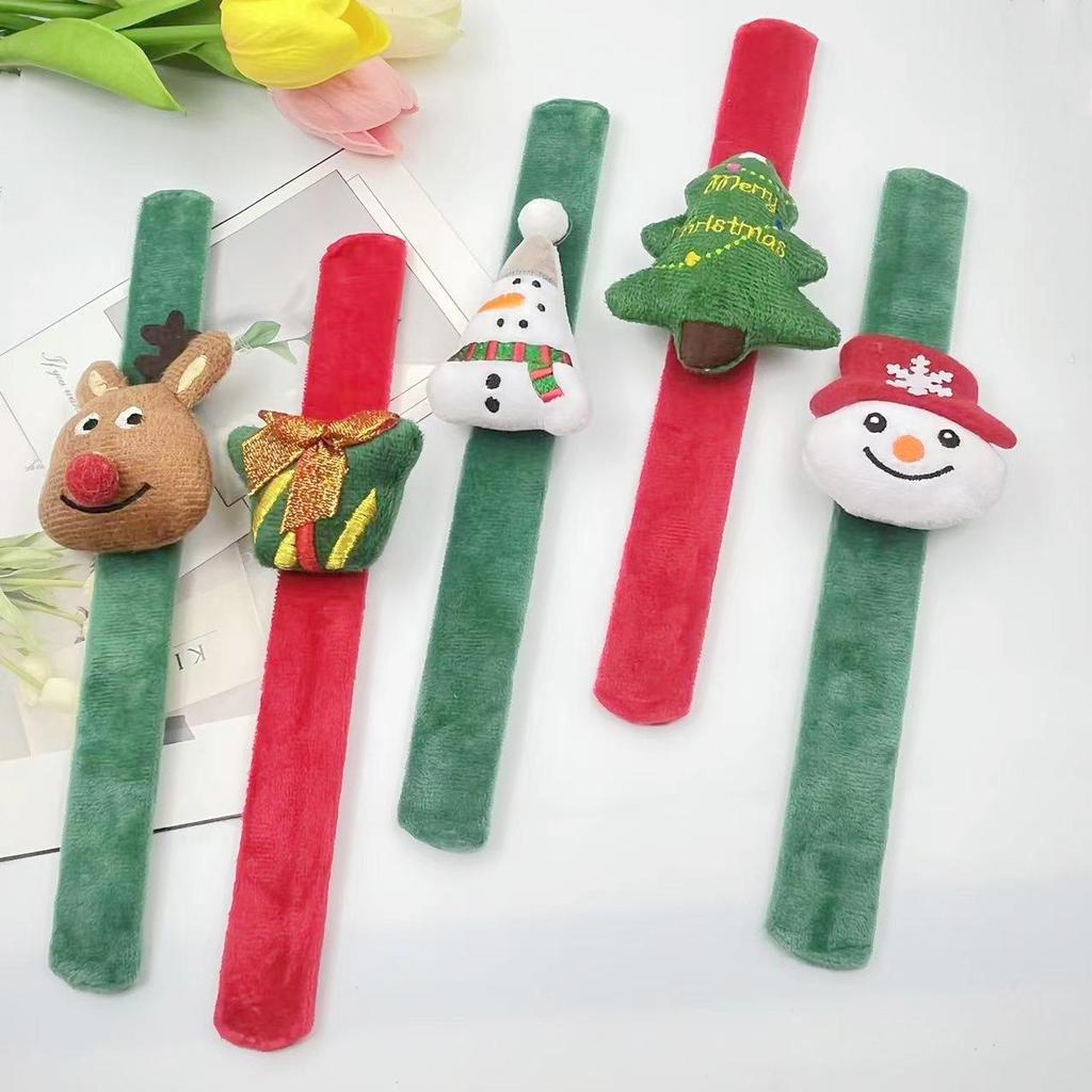 Christmas Plush Doll Snowman & Reindeer Slap Bracelet for Kids