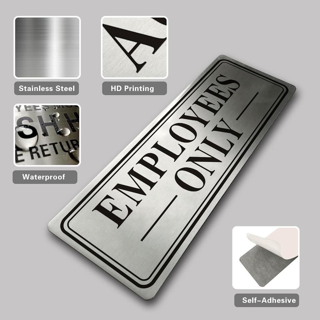 2pcs Metal Stainless Steel Employees Only Sign for Door,With Self Adhesive,9x3in(Employees Only2pcs)