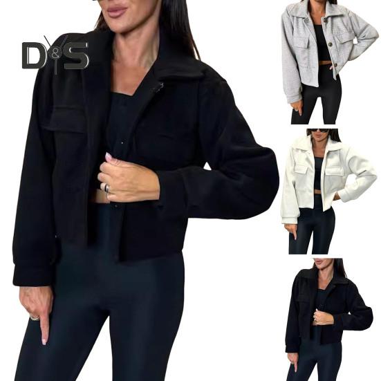 Fall Winter Women Jacket Turn-down Collar English Style Chest Pockets Windproof Outwear Single-breasted Solid Color Button Closure Commuting Daily