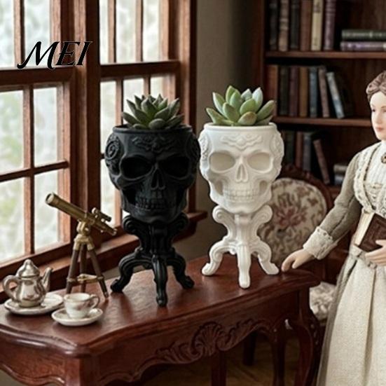 Retro Flower Pots Mini Gothic Skull Planter Pot, 3D Printed Creepy Flowerpot, Decorative Succulents Plants Container, Desk Decoration for Halloween