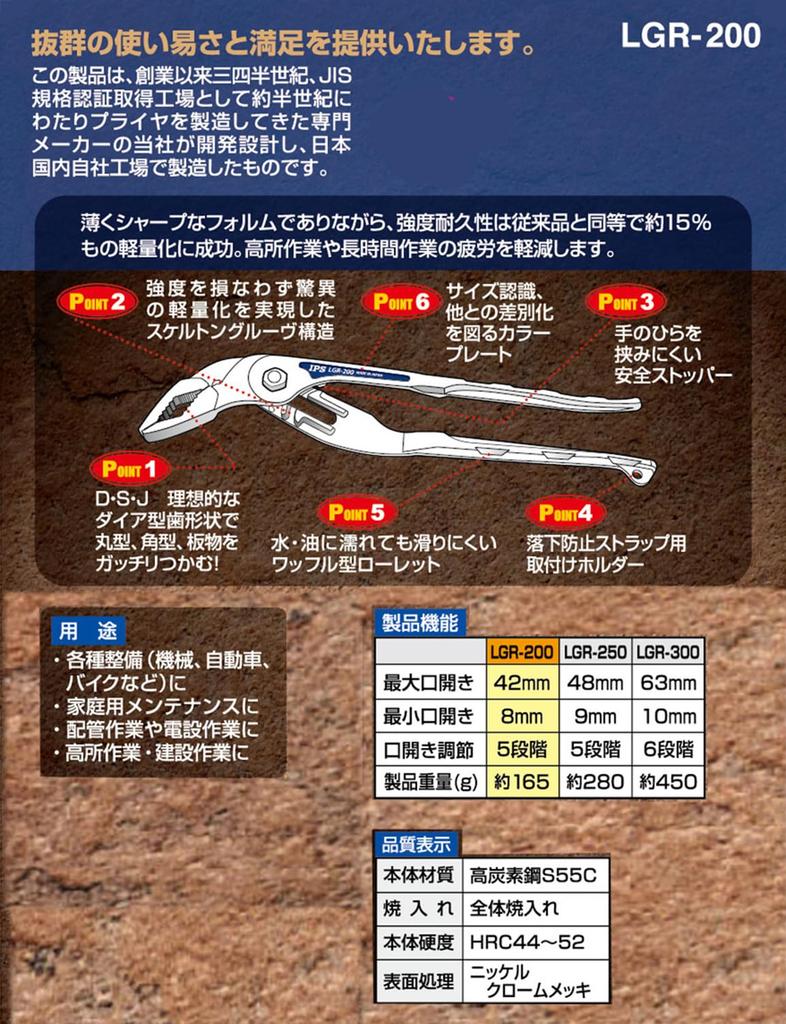 IPS Lightweight Monster G 200mm Made in (Igarashi Pliers) LGR-200, Japan, Tsubame-Sanjo