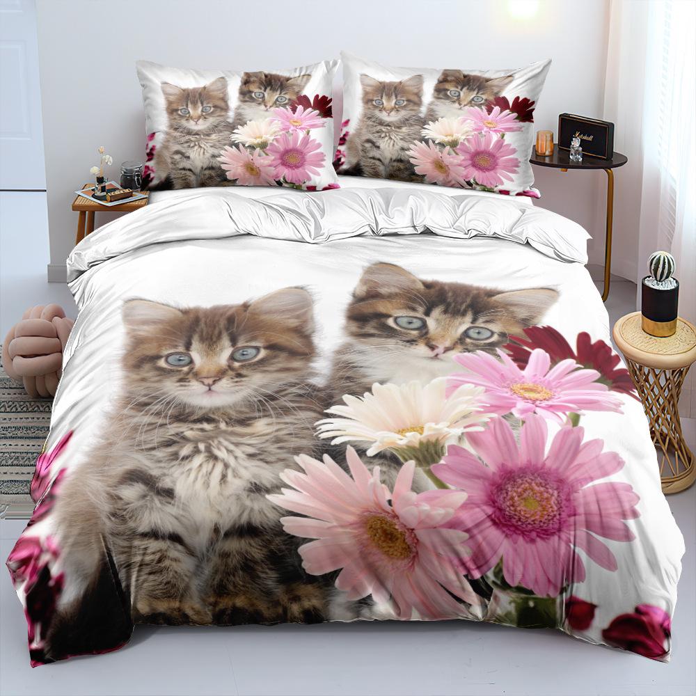 3D Pet Cat Bedding Set Cute Animal Duvet Cover 2/3 Piece Set Soft Zipper AU180 * 210 Full Size Luxury Comfortable Home Textile