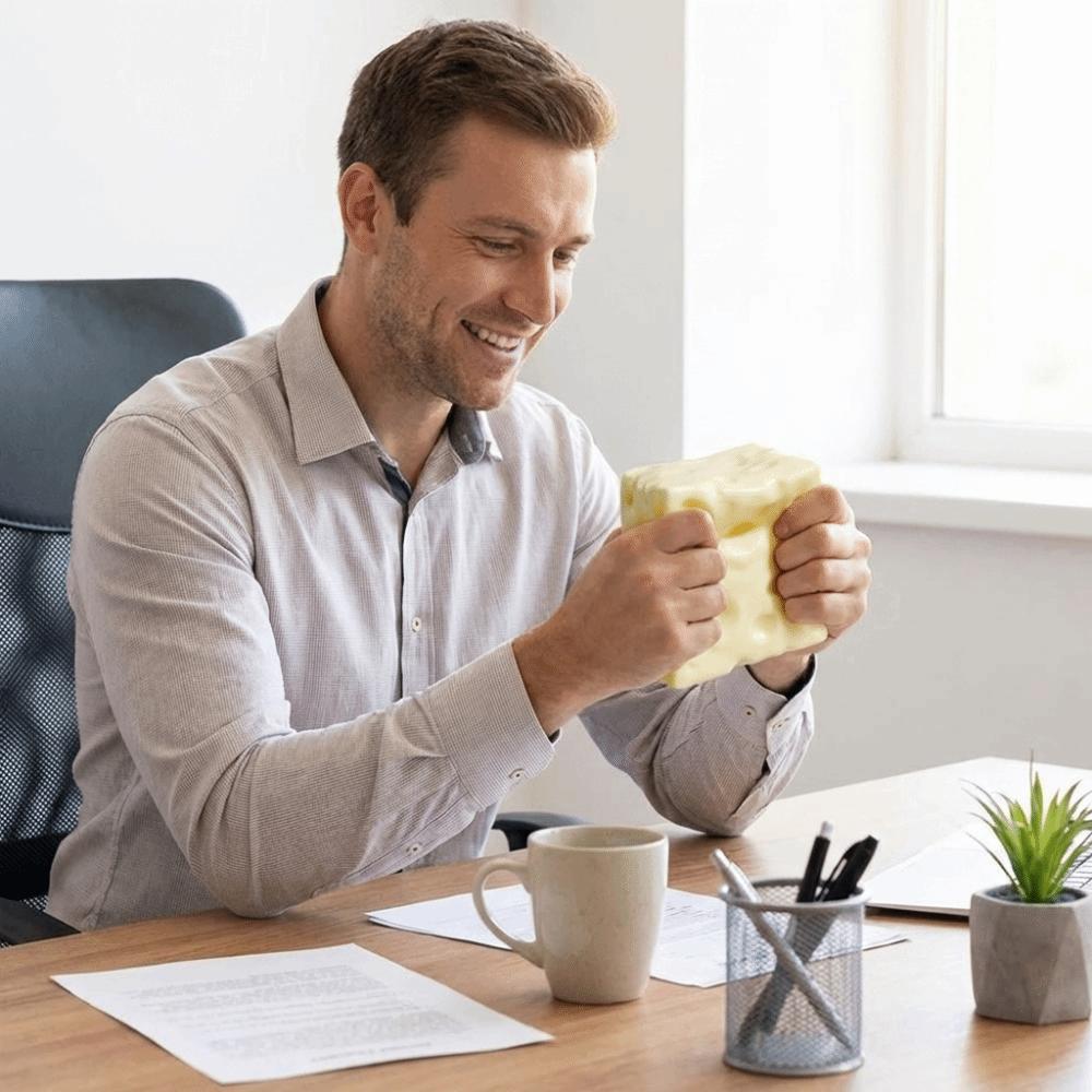 Super Soft Cheese Squeezed Cube 6/7cm Cheese Stress Ball Giant Cheese Squeeze Toy  Stress Relief