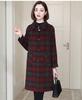 Women's Red Plaid Wool Coat - Korean Style, Autumn/Winter 2025, Double-Sided for Middle-Aged and Elderly