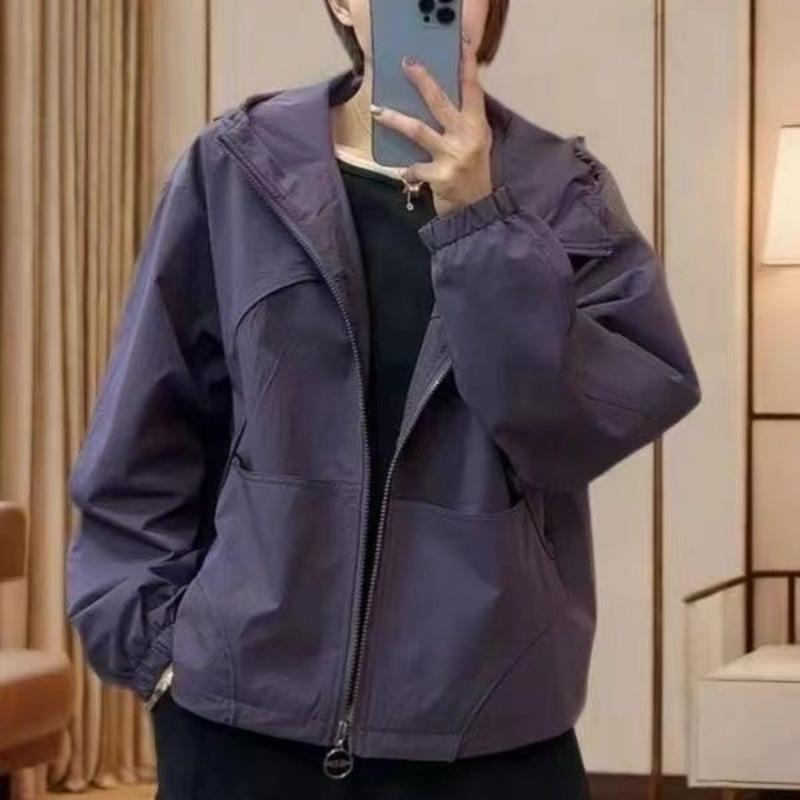 Women Double Lined Hooded Windbreaker Spring Autumn Loose Fit Korean Fashion Youthful Jacket