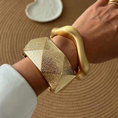 Exaggerated Metal Texture Cut Wide Bracelet Bracelet Design Sense Geometrically Irregular Bracelet for Women