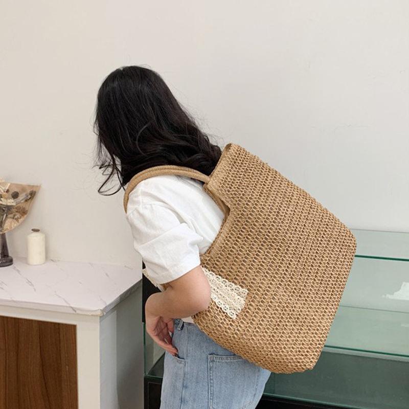 Popular And Spring Summer Yogodlns New Large Capacity Straw Woven Bag Holiday Beach Bag Women Versatile Ins Handmade Shoulder Bag Tote Bag