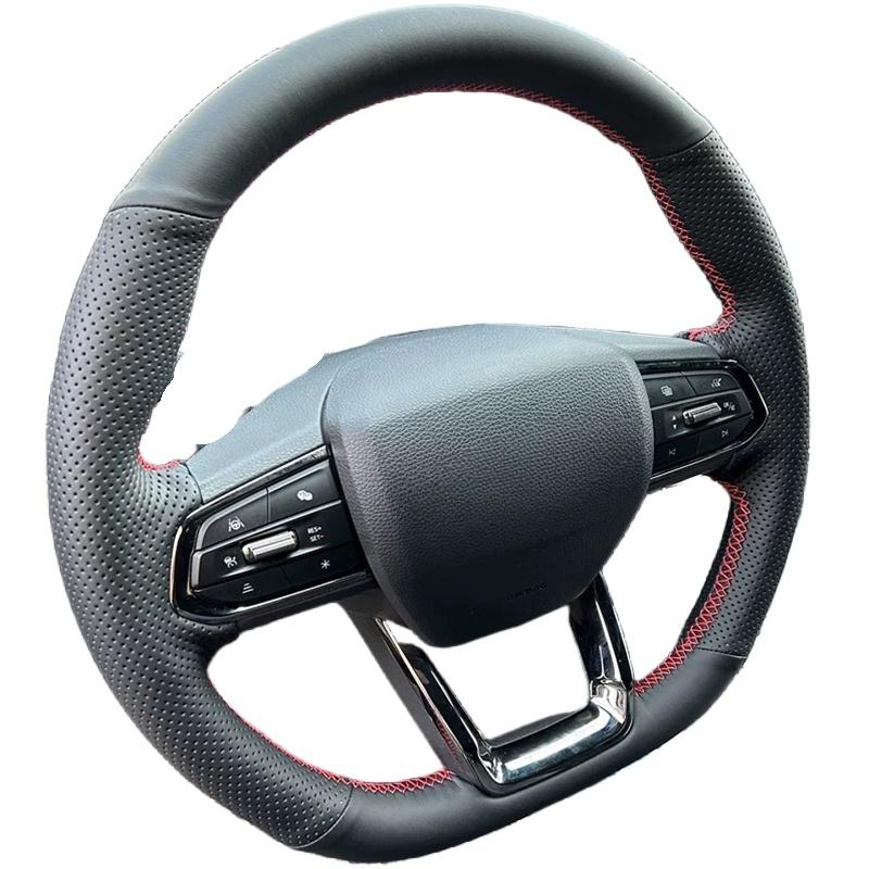 DIY Hand Sewing Anti-slip Black Leather Car Steering Wheel Cover For Ford Territory -2024 Auto Accessories