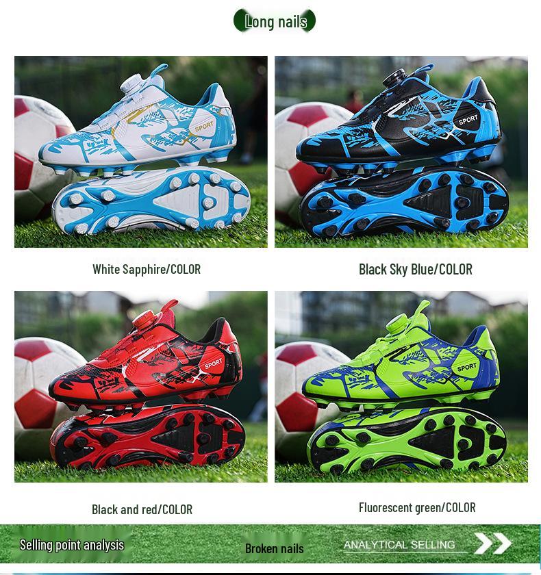 Kids' Boys TF Soccer Cleats - Wear-Resistant, Studded, Rotating Buckle for Outdoor Training