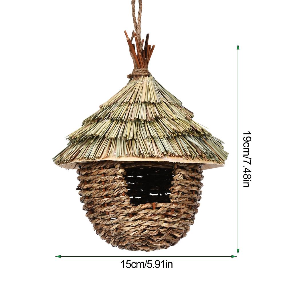 Handwoven Straw Bird Nest Parrot Hatching Breeding Grass Cave Hanging Bird House Cage Outdoor Garden Shelter Hideaway