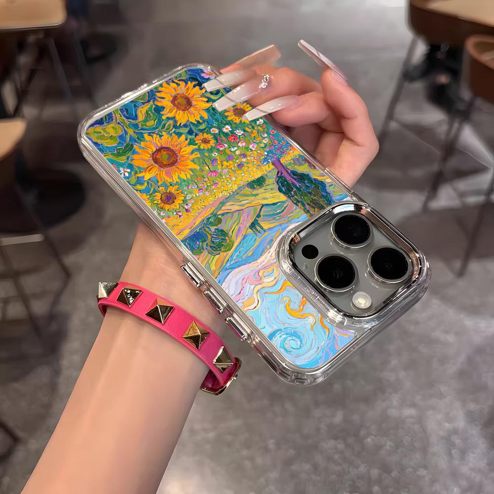 Van Gogh Starry Sunflowers Phone Case For IPhone 17 Air 16 15 14 13 12 11 Pro Pro Max Plus Transparent Soft Cover