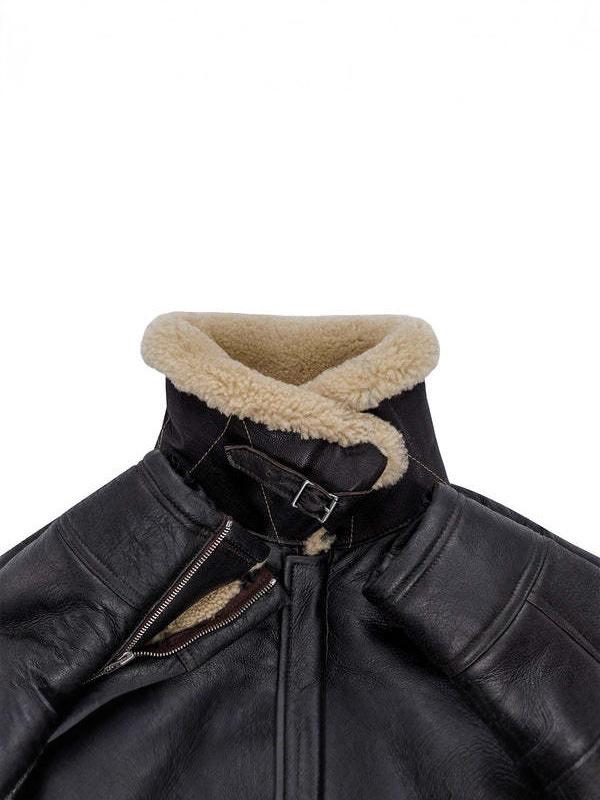 European and American men's autumn/winter fur integrated flap bag zipper leather buckle leather jacket jacket
