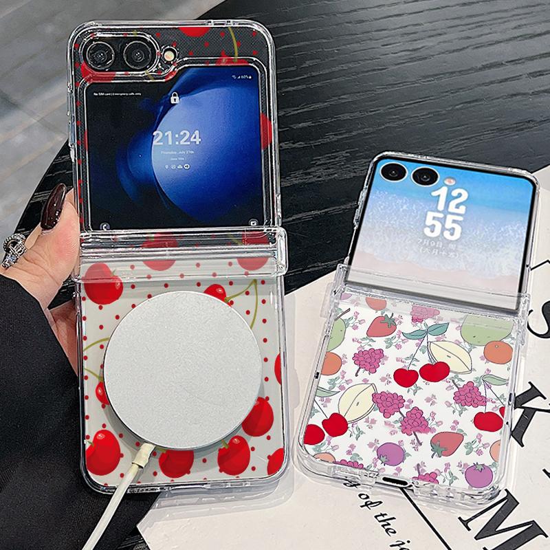 Lovely Cherry Fruits Print Case For Samsung Galaxy Z Flip 8 7 FE 6 5 4 Flip7 Flip6 Flip8 Hinged Magnetic For Magsafe Hard Folding Phone Cover