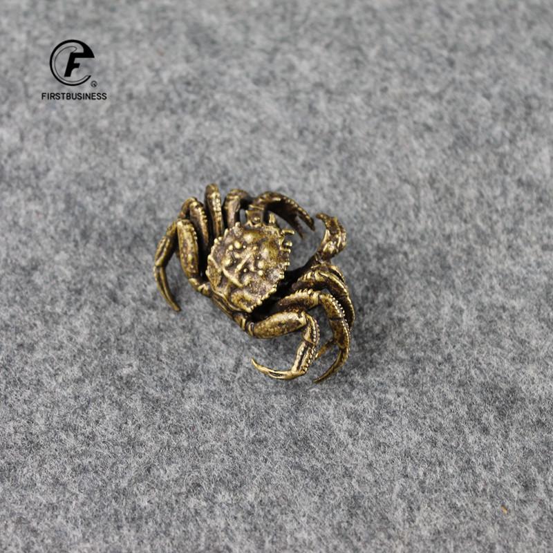 Antique Bronze Small Crab Statue Tea Pet Ornament Pure Brass Solid Animal Miniature Figurine Vintage Home Decoration Accessories