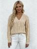 Women's Pink V-Neck Cable Knit Cardigan - Single-Breasted Long-Sleeve Sweater for Spring & Autumn