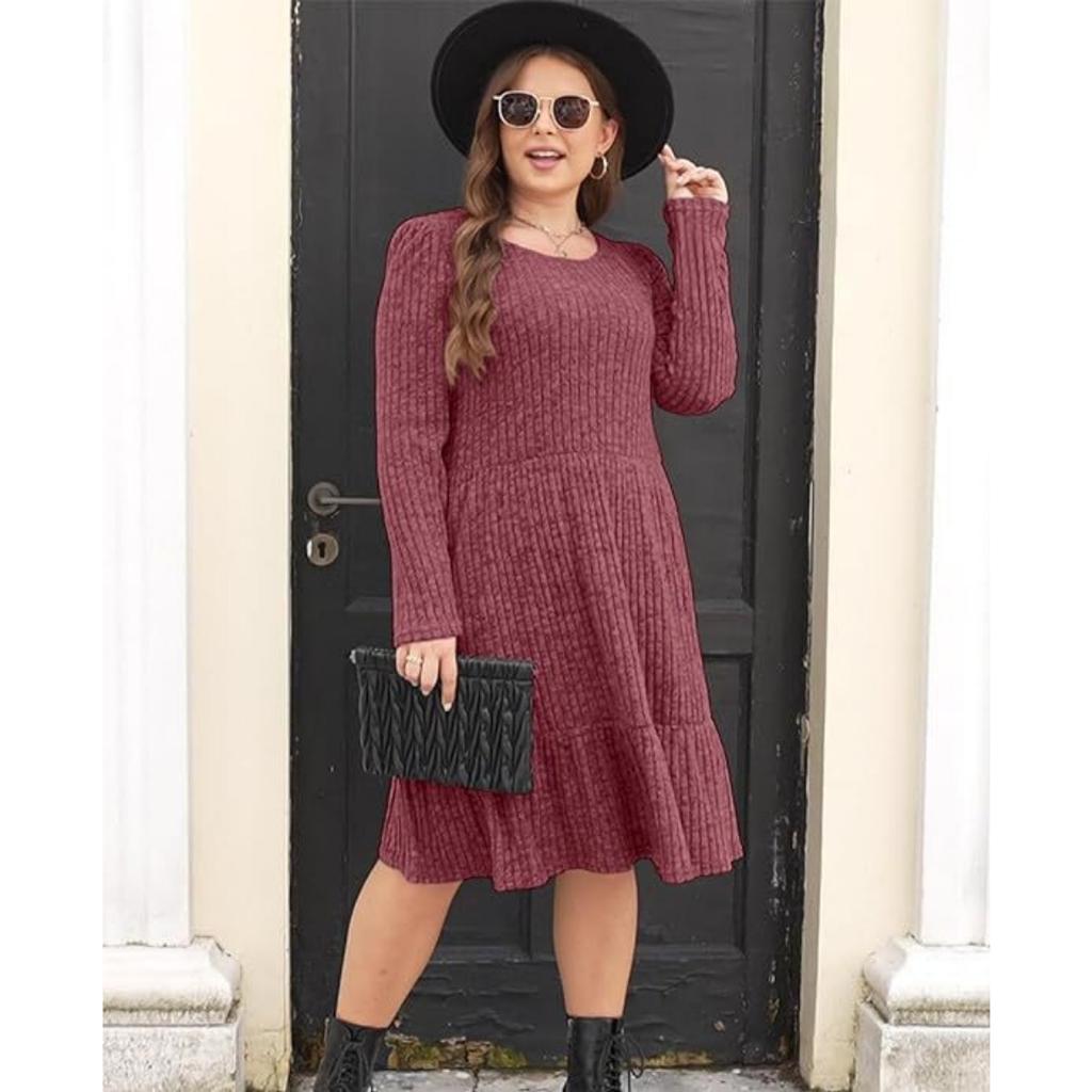 Fall Winter Women's Striped Crew Neck Knit Sweater Dress, European American Style Crossbody Women's Clothing for Women
