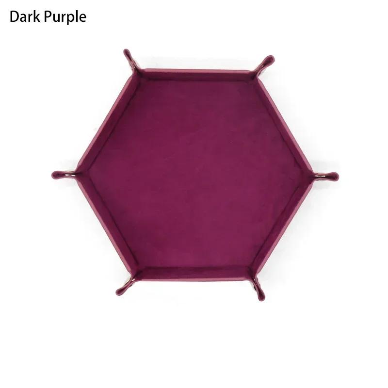 1pc Rolling Folding Hexagon Dice Game Storage Tray Holder Double Sided Thick PU Leather&Velvet Dice Mat Office Supplies