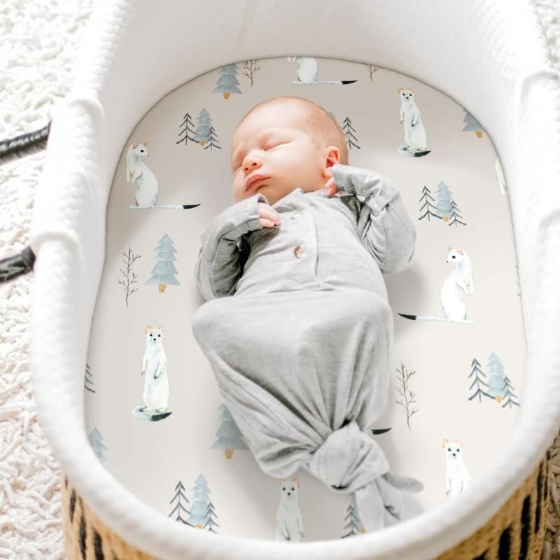 2Pcs Baby Fitted Sheet Newborn Bassinet Changing Pad Cover Soft & Breathable Crib Fitted Sheets Cradles Mattress Cover