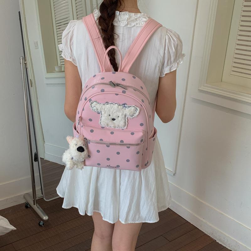 Schoolbag cute commuter backpack bag for women 1011 summer new large-capacity junior high school students student polka dot puppy schoolbag
