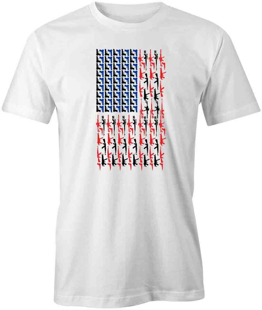 AMERICAN FLAG GUN TShirt Tee Short-Sleeved Cotton POLITICAL CLOTHING S1WCA598