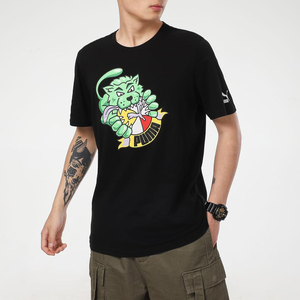 PUMA T Shirts Men's Black Crew Neck Moderate Straight Fit 532612-01