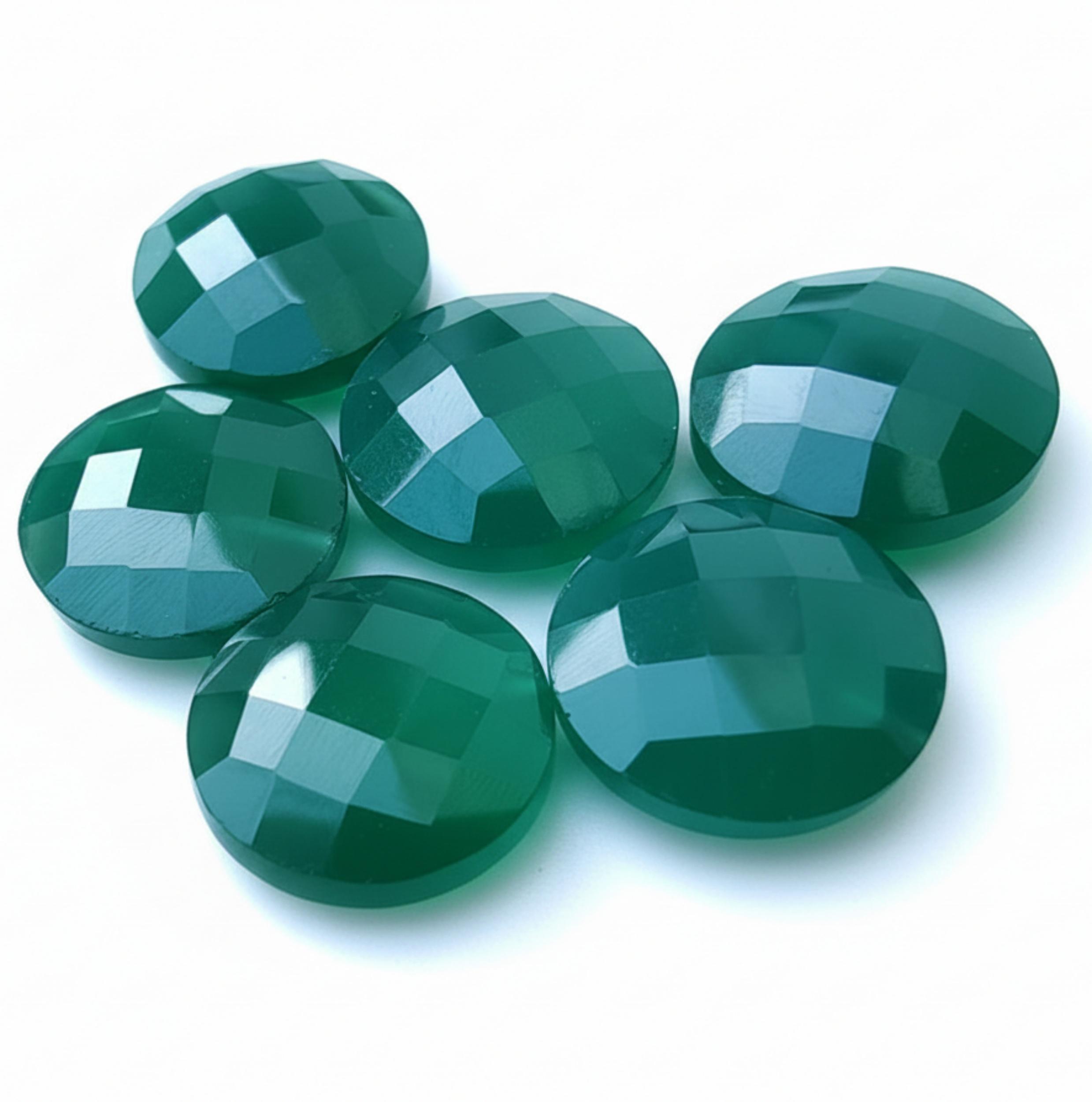 

Faceted Green Onyx Round Cabochons - Round Checkerboard-Cut Green Onyx 5mm зелений