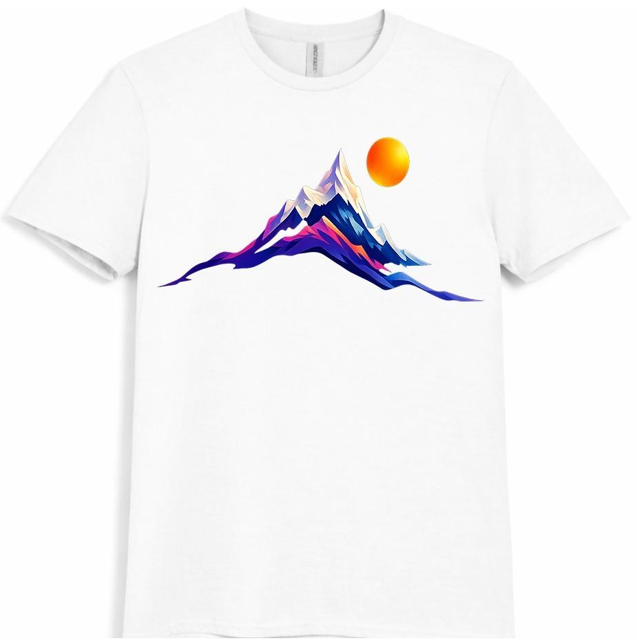 Mountain Sunset T Shirt Colorful Landscape Graphic Tee Hiking Camping Outdoor