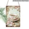 2D Flat 1pc Vintage Floral Teacup Metal Wall Decor - 8x12 Inch Aluminium Sign with Pink Roses & Lace, Pastel Spring Home Accent for Bedroom