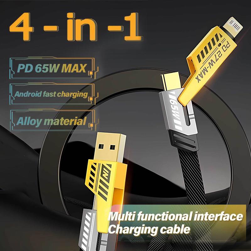 4 In 1 65W Fast Charging Usb Cable Type C Usb Micro For Iphone Samsung Huawei Xiaomi Multi Port Multiple Charging Wire