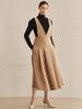 Nub V-Neck Sleeveless Flare Dress - Beige