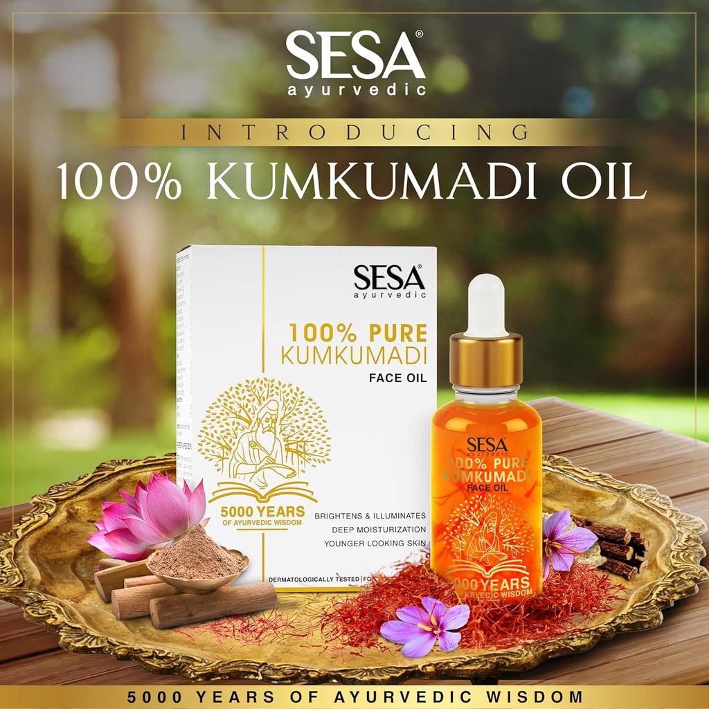 SESA Kumkumadi Gesichtsöl 15ml Für Strahlende, Leuchtende Haut Hydratation Anti-Aging Aufhellendes Serum Für Fahle, Trockene Haut Alle Hauttypen