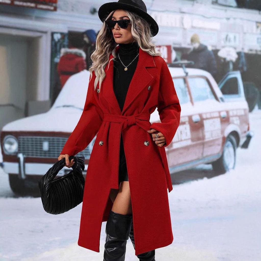 2026 A/W European & American New Double-Breasted Wool Coat with Belt - Women's Outerwear