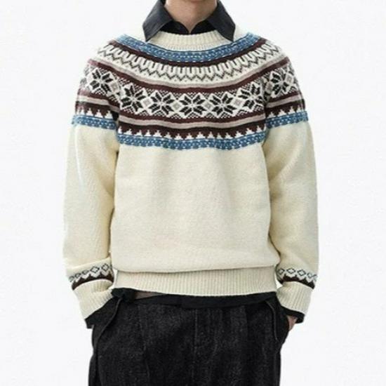 Unisex Retro Round Neck Sweater - Comfortable, Soft Knit Top for Autumn/Winter
