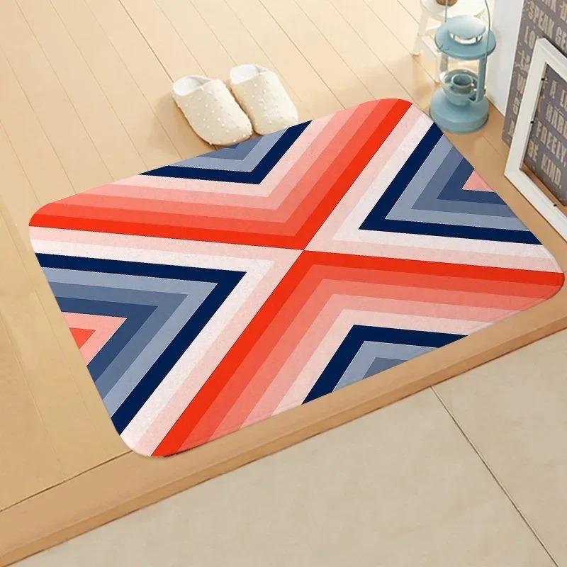 Minimalist Vintage Striped Floor Mat Brown Orange Diagonal Color Block Pattern Rug Mid-Century Modern Home Decor for Porch Space