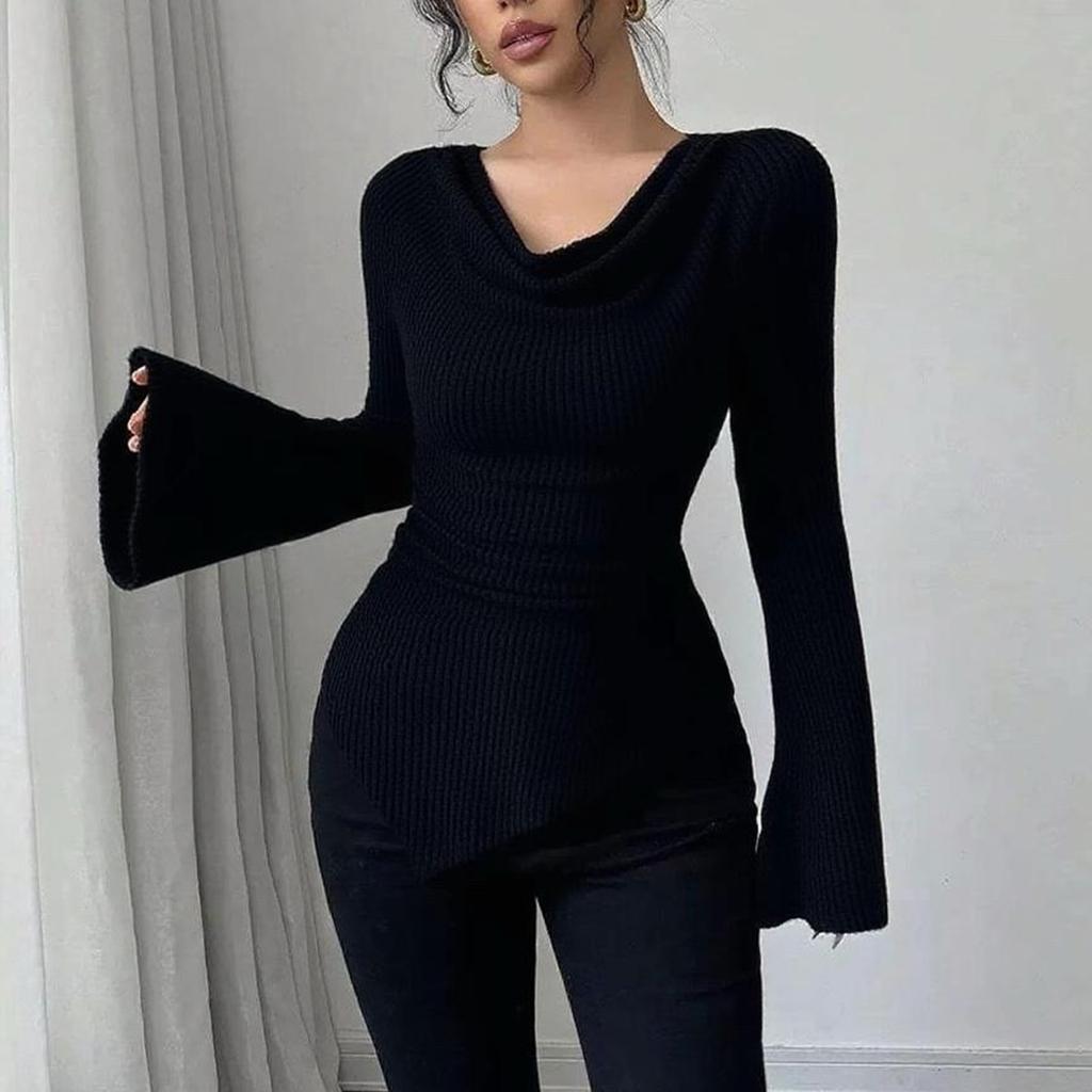 Women's Fashion Casual  Slim Fit Solid Color Long-sleeved Bottoming Shirt Top