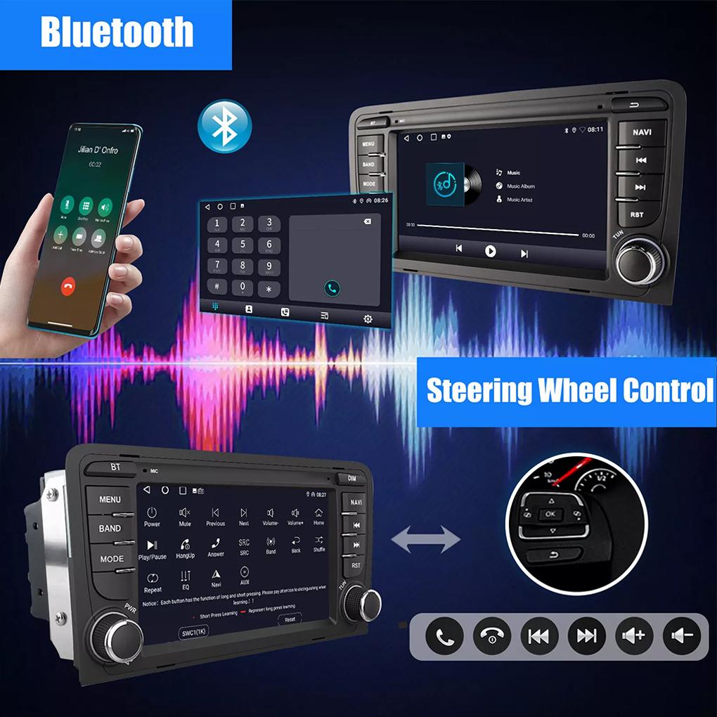 Black Bluetooth Android Auto ID3tag And RDS Satellite Radio Android Radio Sat Nav Compatible WMA