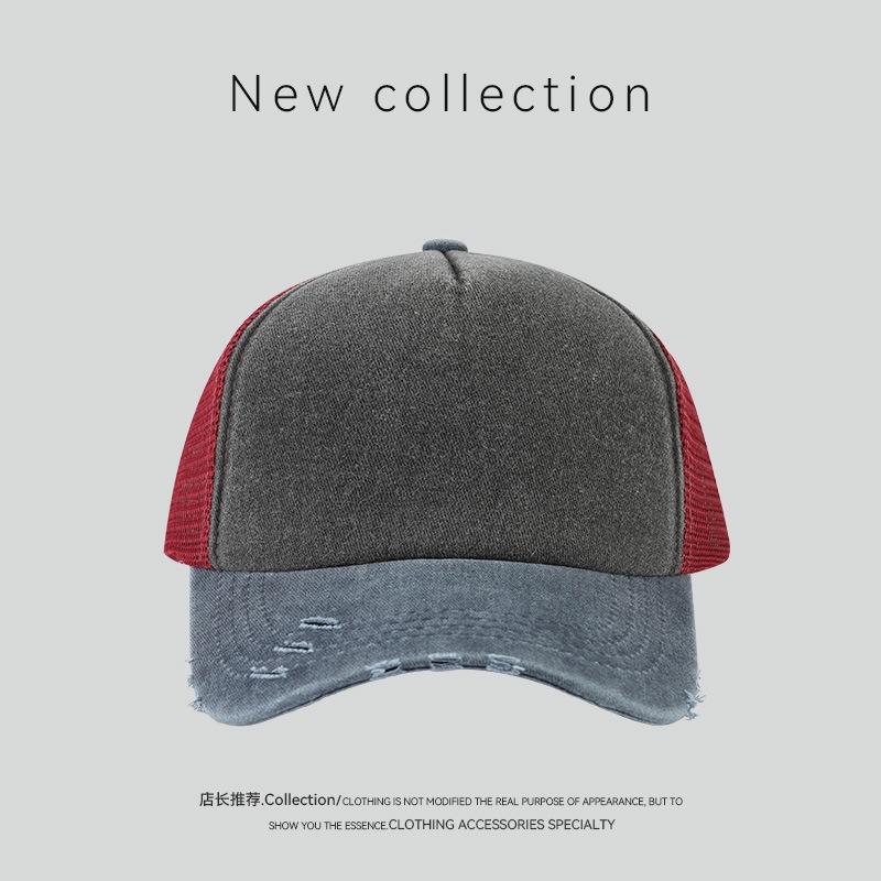 

Кепка бейсболка ретро из варёного хлопка с сеткой, дышащая, с отверстиями, большой окружности головы, с защитой лица от солнца One Size (55-59cm)